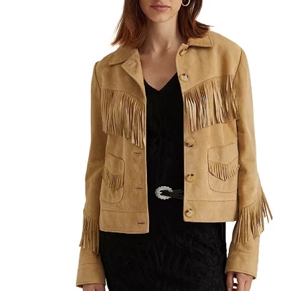 New Ralph Lauren Fringe Trim Suede Goat Leather Western Jacket MSRP $705 2X - Picture 9 of 16